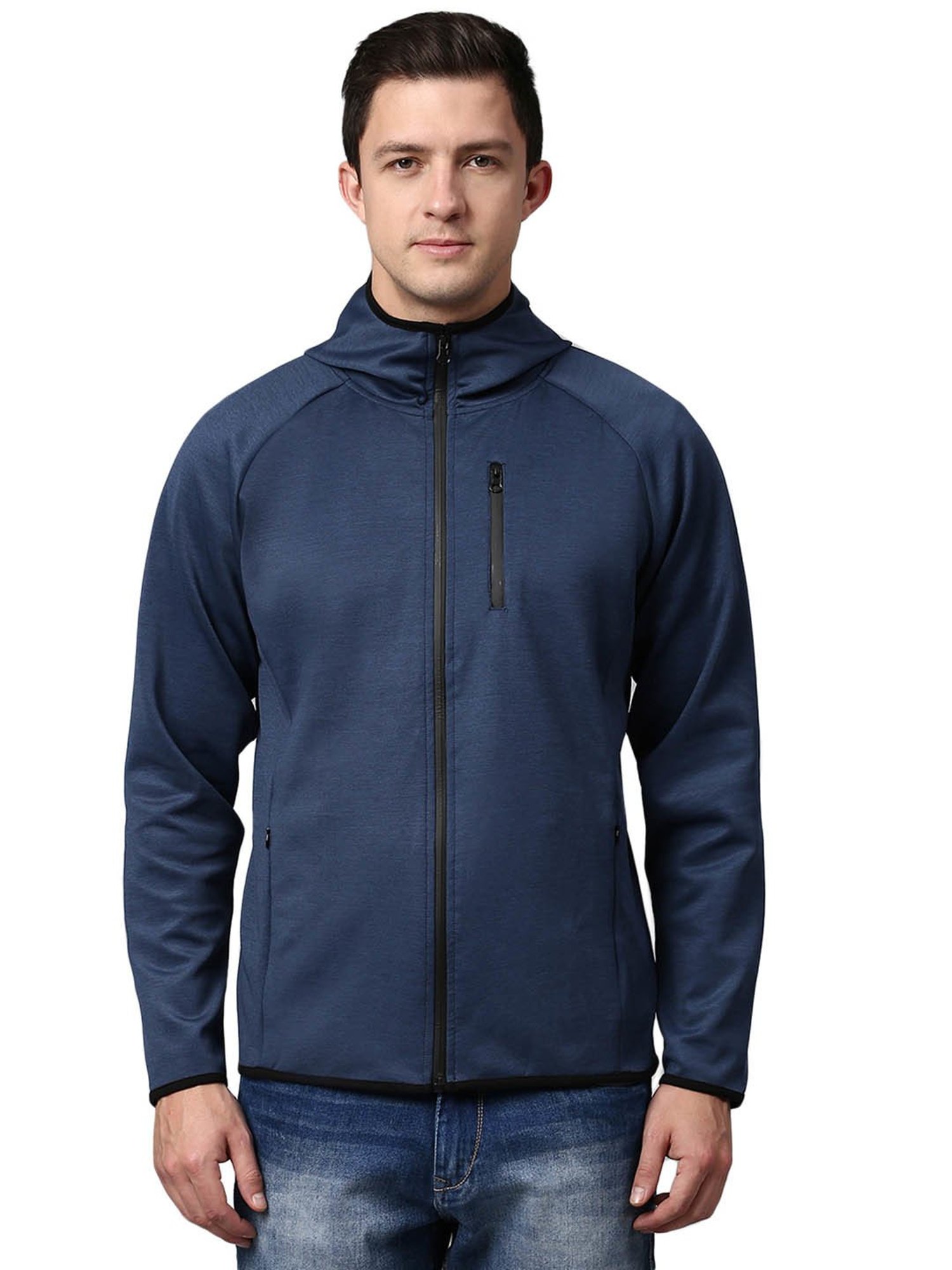 Slowave Navy Regular Fit Hooded Jacket