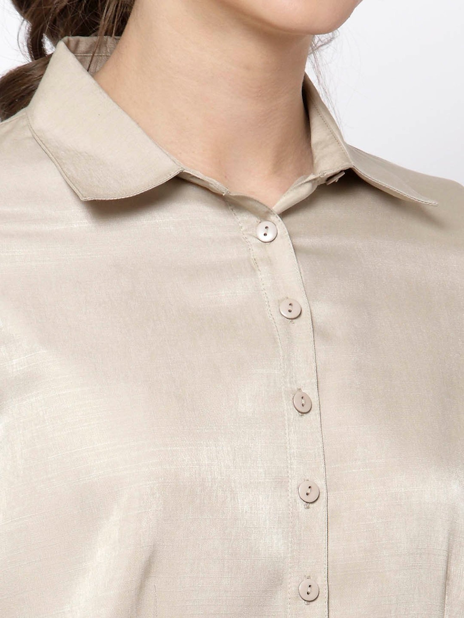 Office & You Beige Full Sleeves Shirt