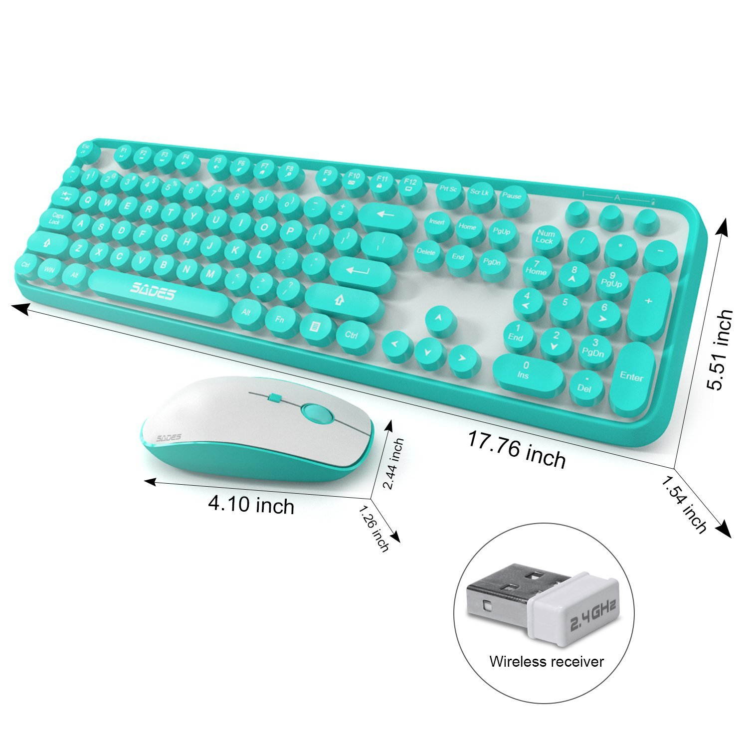Sades Wireless Keyboard &Mouse Combo,Lovely Round Key Retro Quiet Wireless Keyboard and Mouse Set V2020 ,Full-size Slim Cute Keyboard For PC,Laptop,Smart TV