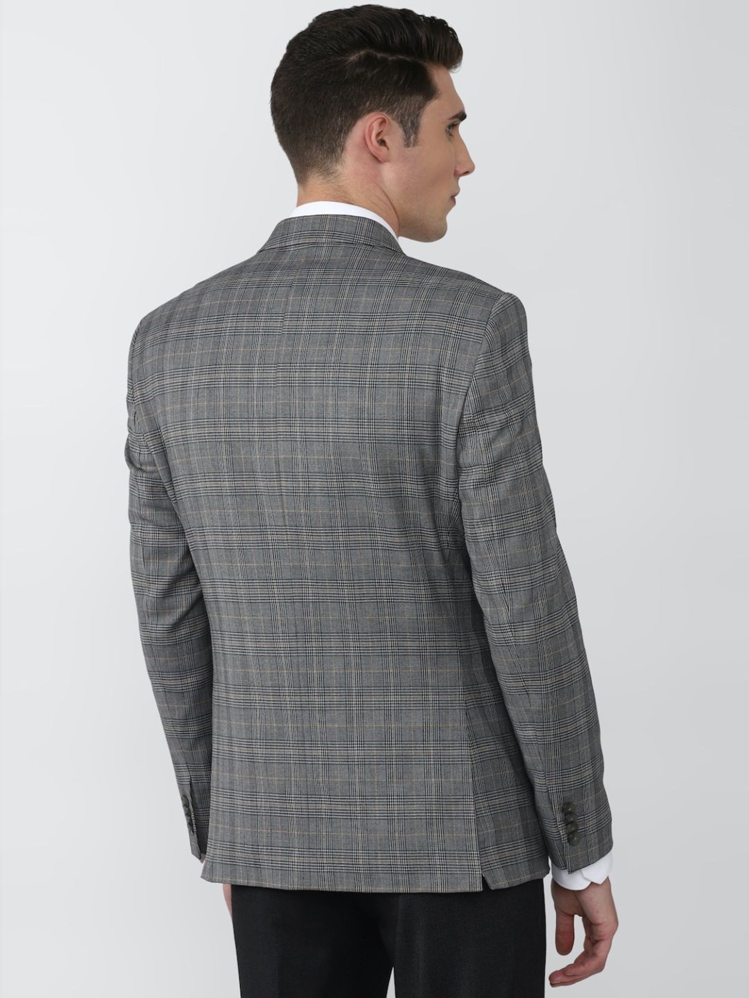 Peter England Elite Grey Slim Fit Checks Blazer