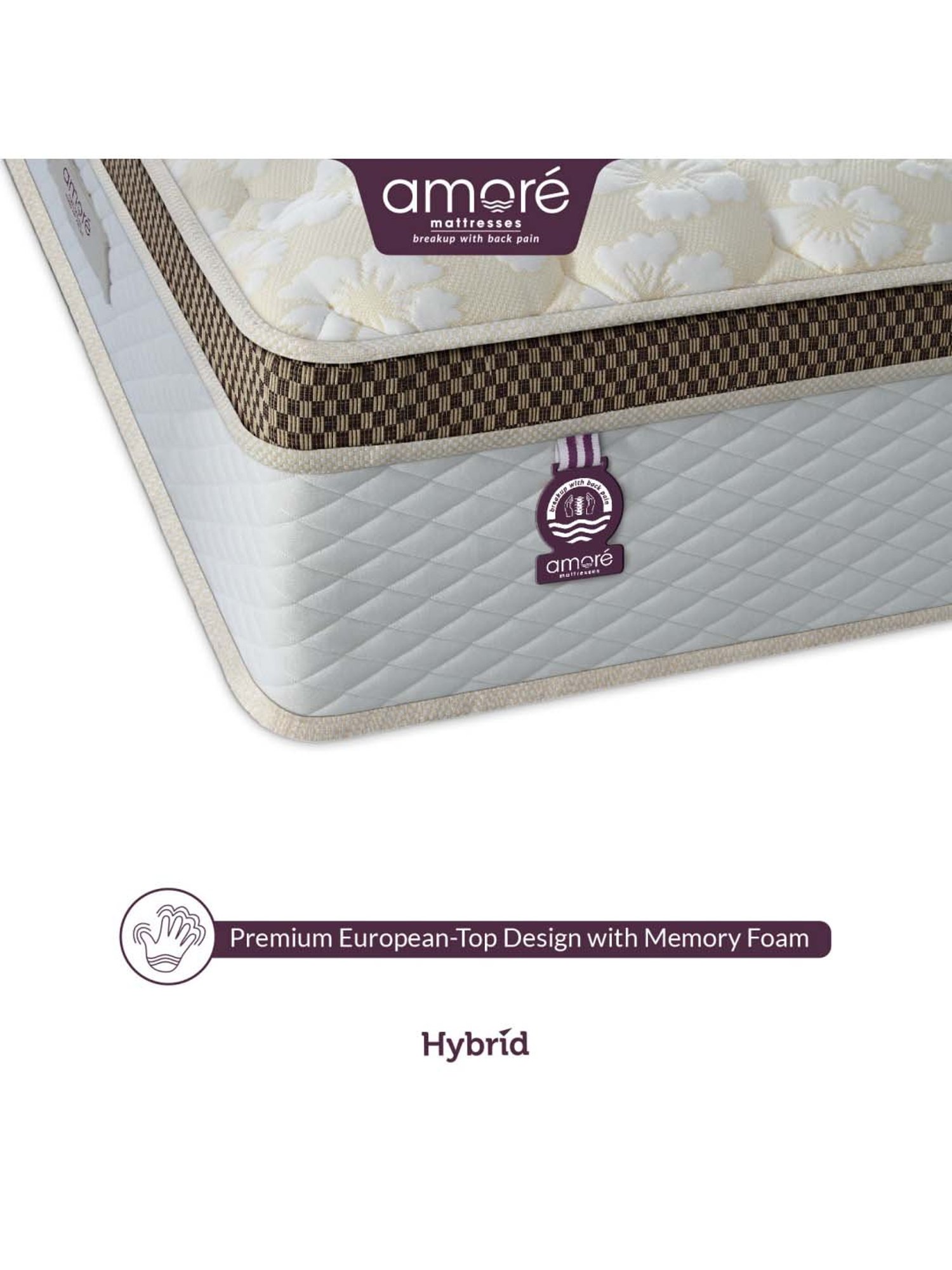 Amore Hybrid White & Brown Memory Foam Single Mattress (72 in. L X 30 in. W)