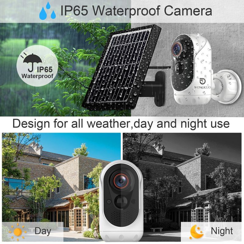 WONGKUO Home Security Camera Outdoor, IP/Network Camera, Wireless Surveillance Security Cameras With 1080P Night Vision/ PIR Motion Detection/ 2-Way Audio/ IP65 Waterproof