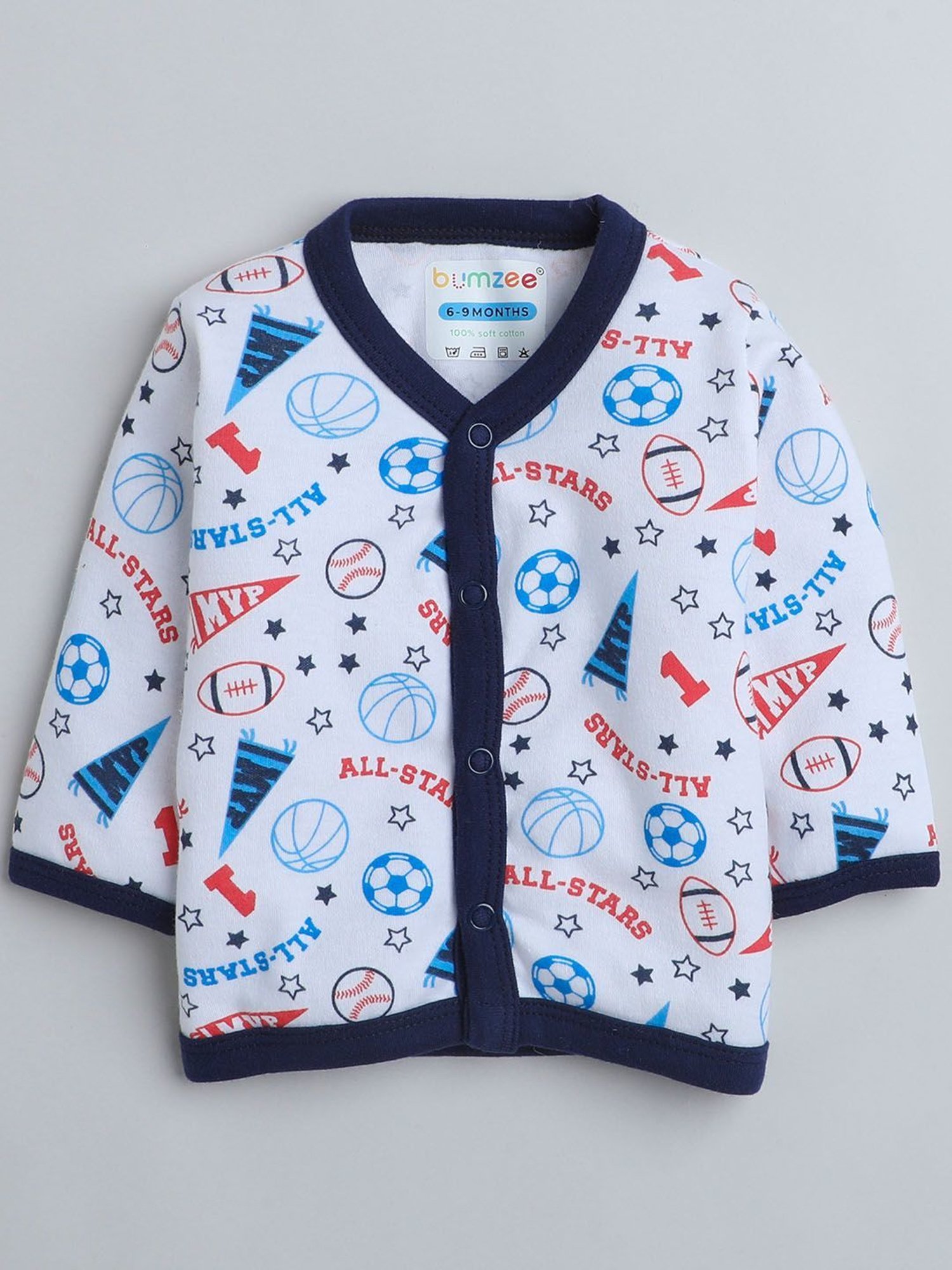 Bumzee Kids Navy & White Printed Full Sleeves Jhablas (Pack Of 3)