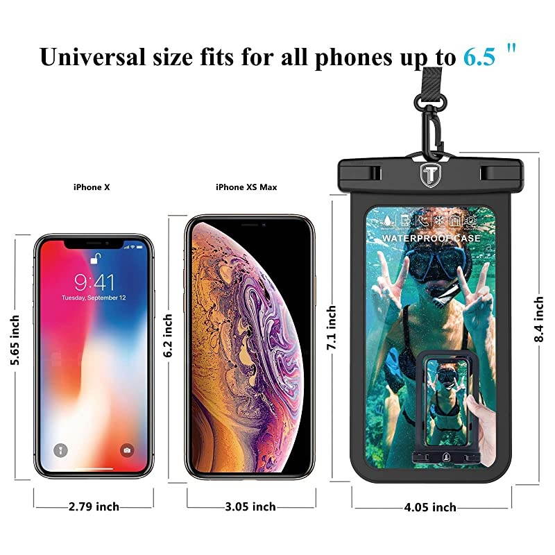 Waterproof Phone Pouch For iPhone 11 Pro Max 11 XS XR Samsung Galaxy Note 20 Ultra 10+ 9 A01 A10E A11 A20 A21 A30 A51 A71 5G J3 J7 S20+ S10 S9 2Pack Waterproof Case Cellphone Dry Bag Lanyard