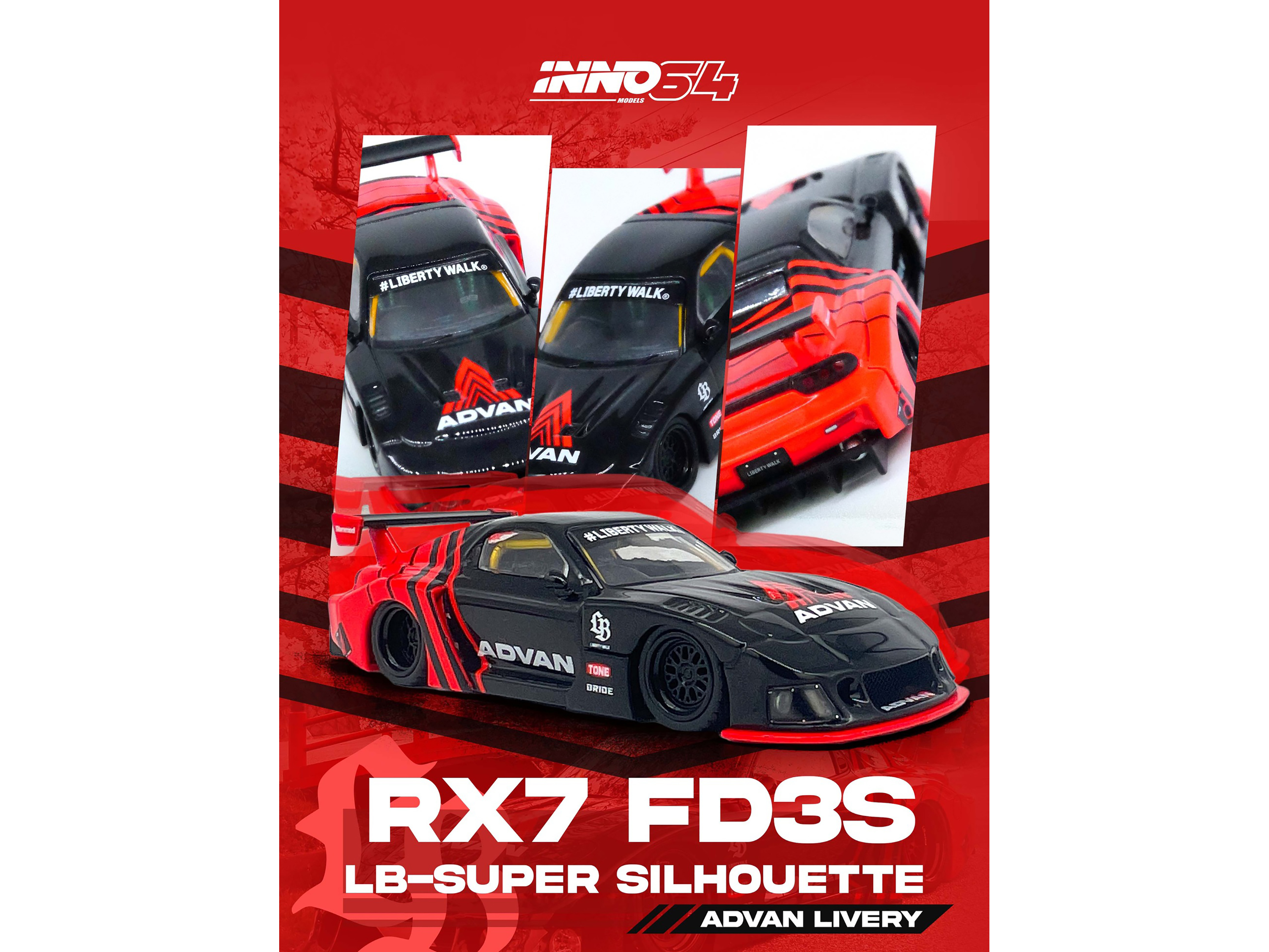 Mazda RX7 (FD3S) LB-Super-Silhouette RHD (Right Hand Drive) #55 Green and Orange with Graphics "Tokyo Auto Salon 2024 - Malaysia Diecast Expo 2024" 1/64 Diecast Model Car by Inno Models