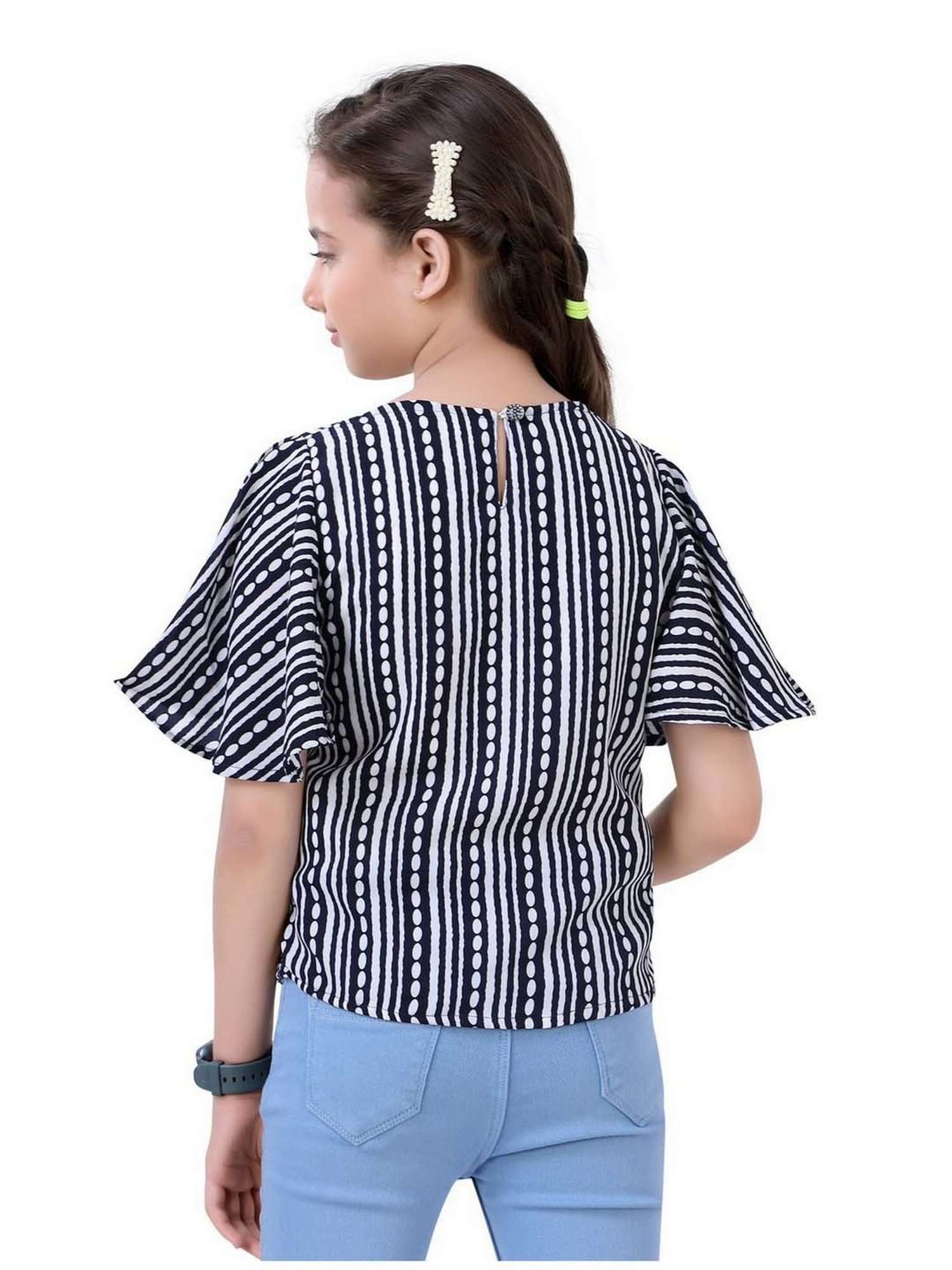 poplins Kids Navy & White Cotton Printed Top