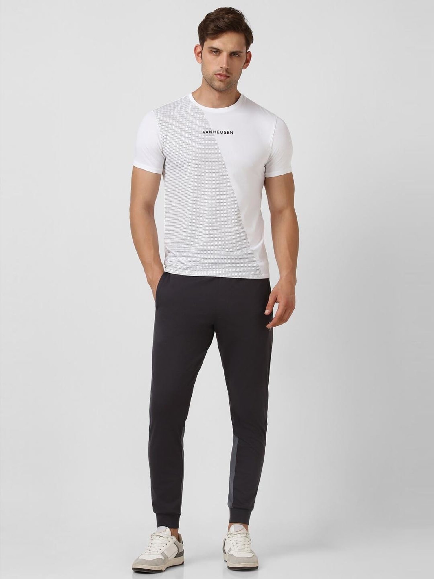 V Dot White Cotton Slim Fit Printed T-Shirt