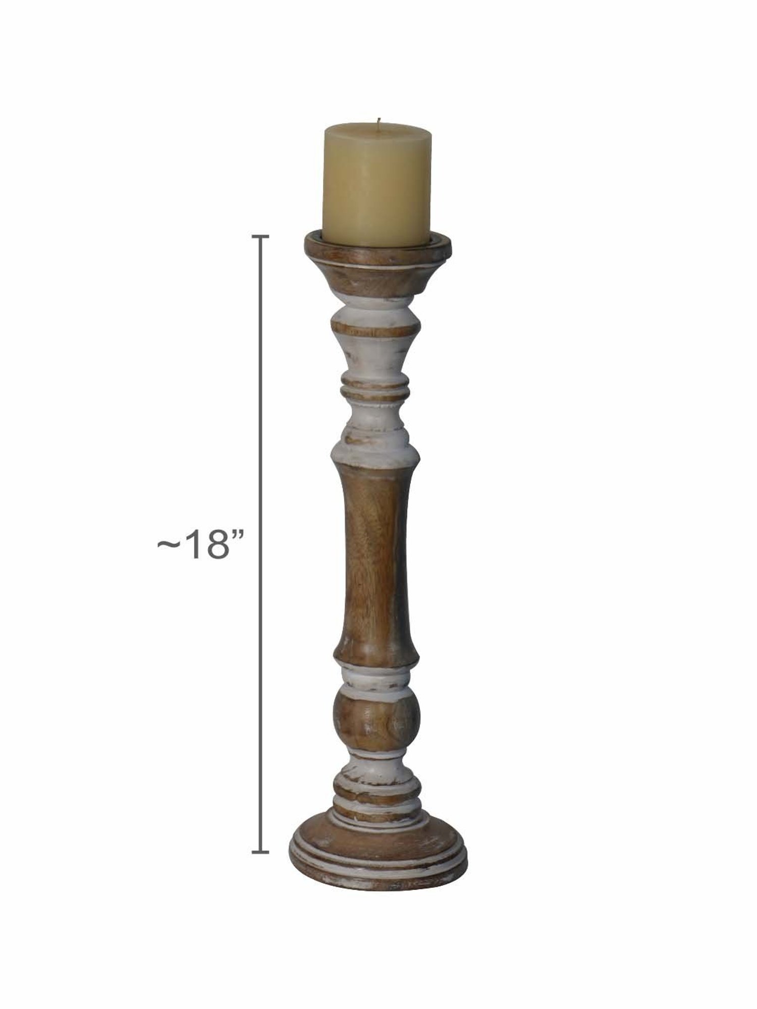FOS LIGHTING Brown & White Wood Candle Holder without Candle - Set of 1