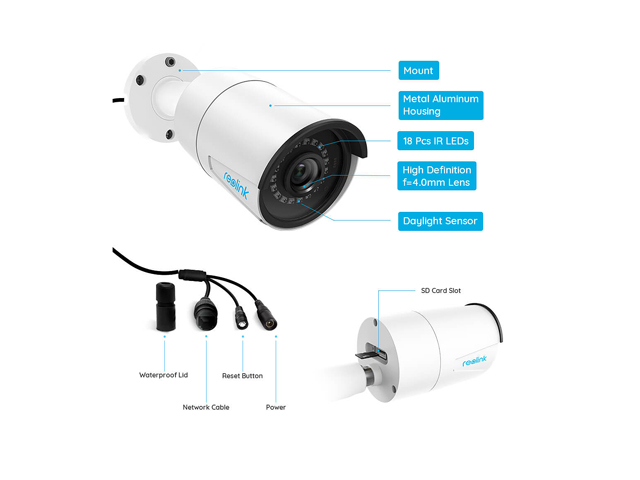 Reolink 5MP PoE Camera Outdoor/Indoor IP Security Video Surveillance Work with Google Assistant, IR Night Vision Motion Detection Sound Support SD Card Slot RLC-410-5MP