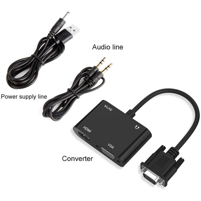 VGA to HDMI VGA Adapter,  VGA Splitter 1 VGA in HDMI VGA 2 Out (VGA HDMI Interface Display at The Same time), VGA to HDMI VGA Adapter for Computer, Desktop, Laptop, PC, Monitor, Projector