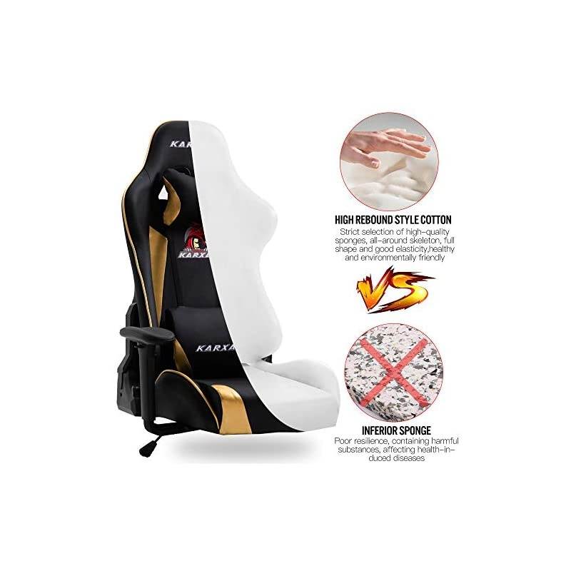 Adjustable Gaming Chair - Upgrade Office Mute Gaming Chair PC with Footrest and Lumbar Pillow Support Massage Comfortable High-Back PU Leather Computer Seat for Adults (Golden)