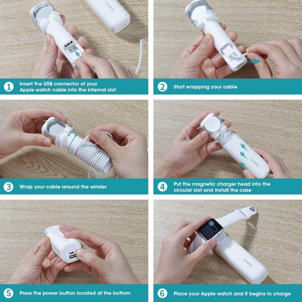 ROMOSS Apple Watch Charger, 3250mAh Portable Charger for All Apple Watch Series, Dual Port 2A Output for iPhone X/8 Plus/8/7Plus/7/6 Plus/6S and more USB devices-White (Apple Watch Cable Not Included)