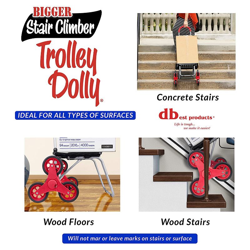 dbest products Stair Climber Foldable Collapsible Grocery Shopping Cart Utility Wagon Trolley Dolly with 6 Wheels, Red
