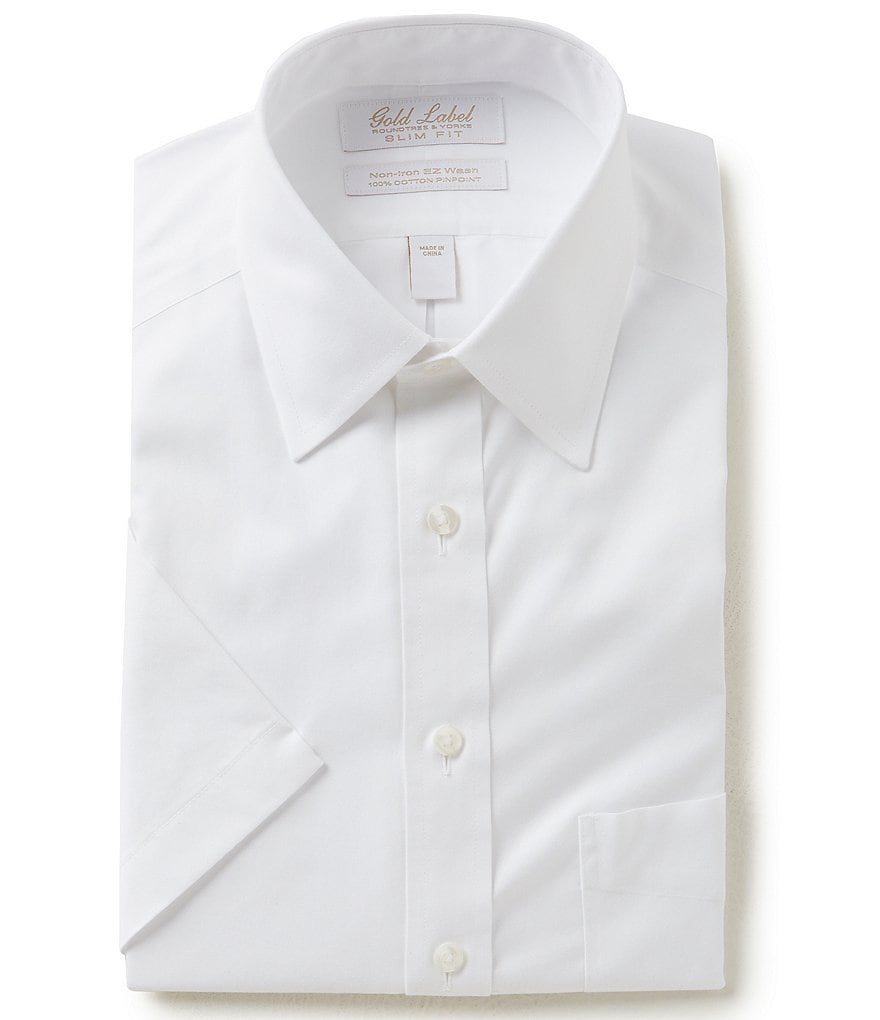 Gold Label Roundtree & Yorke Solid Non-Iron Fitted Point-Collar Dress Shirt with French Cuffs