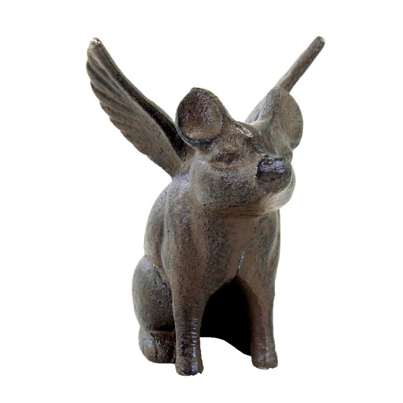 Home & Garden 5.5" Cast Iron Flying Pig Marathon Running Transpac  -  Outdoor Sculptures And Statues