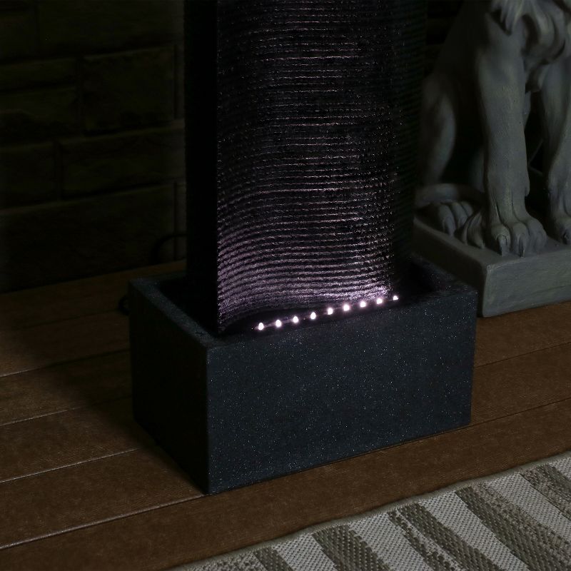 Sunnydaze 31"H Electric Polyresin Rippling Tower Column Outdoor Water Fountain with Lights