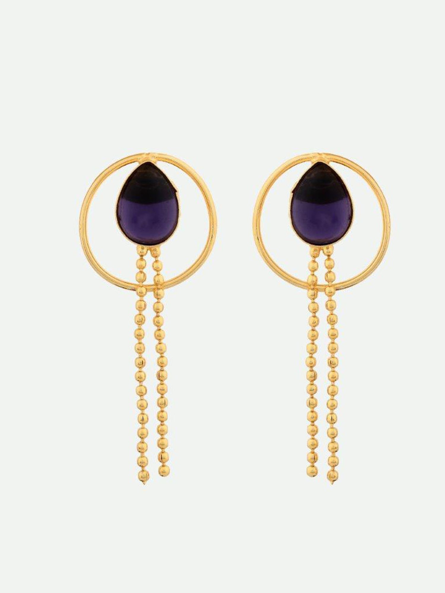 VOJ One Gram Gold Plated Drop Shaped Black Stone Studded Earrings for Women
