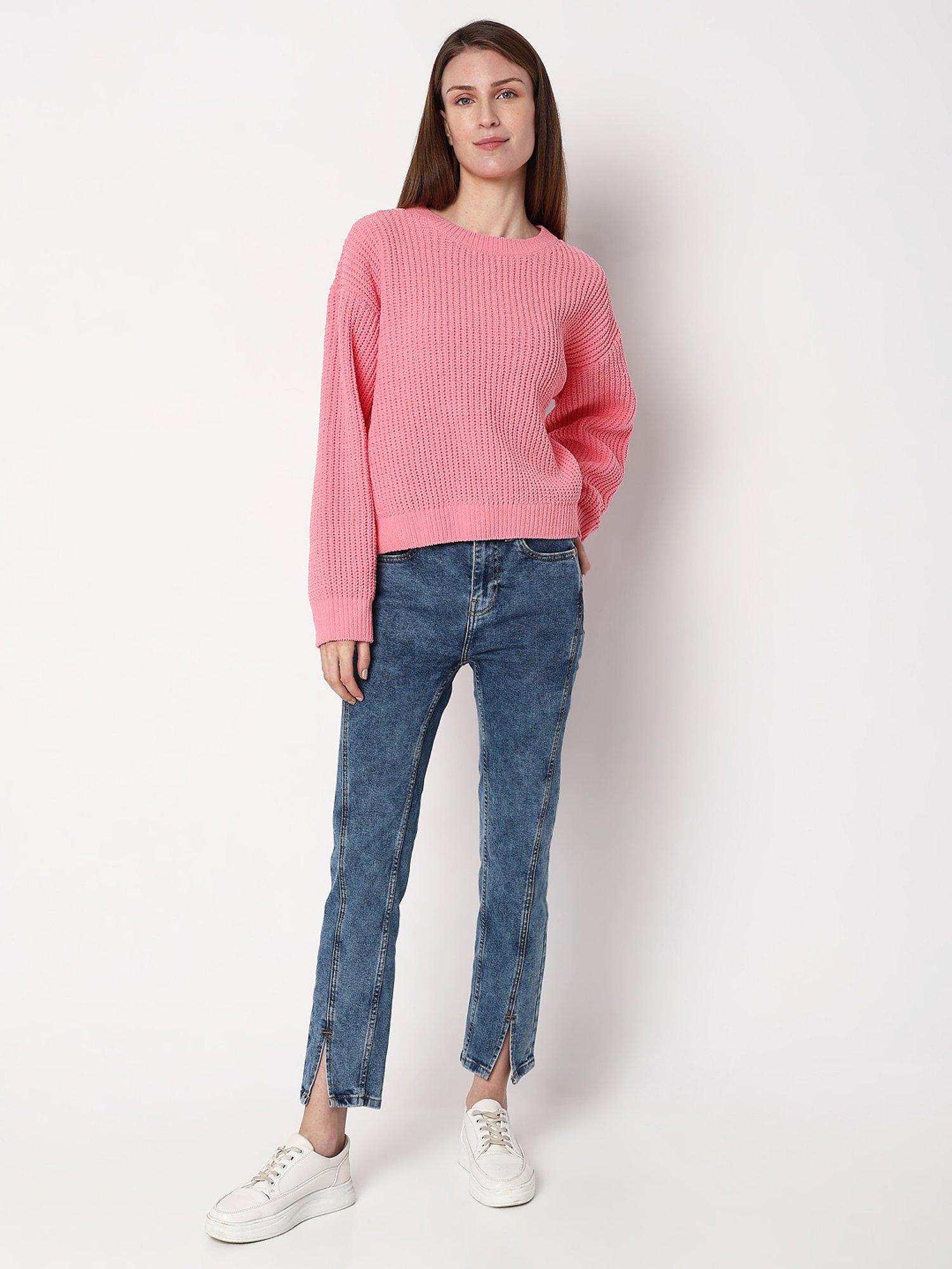 Vero Moda Pink Self Design Pullover