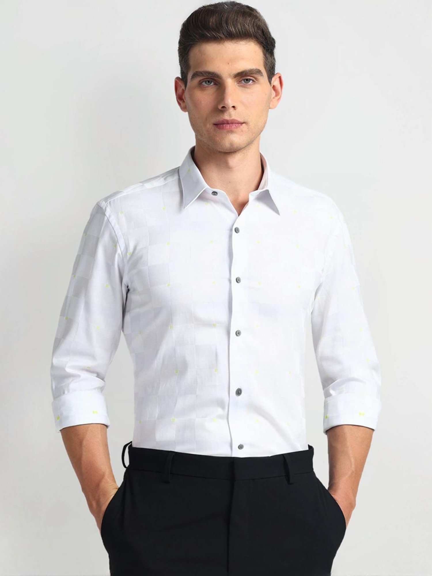 Arrow New York Grey Slim Fit Checks Shirt