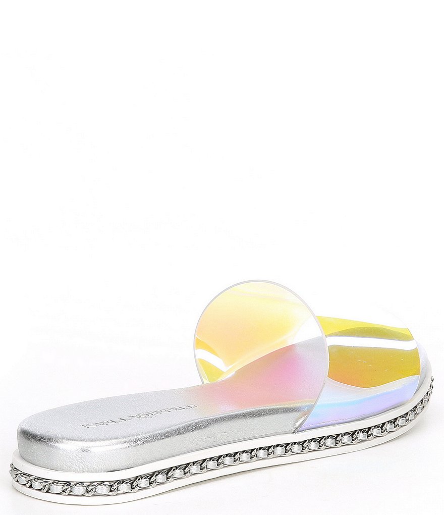 KARL LAGERFELD PARIS Billi Iridescent Clear Pool Slides