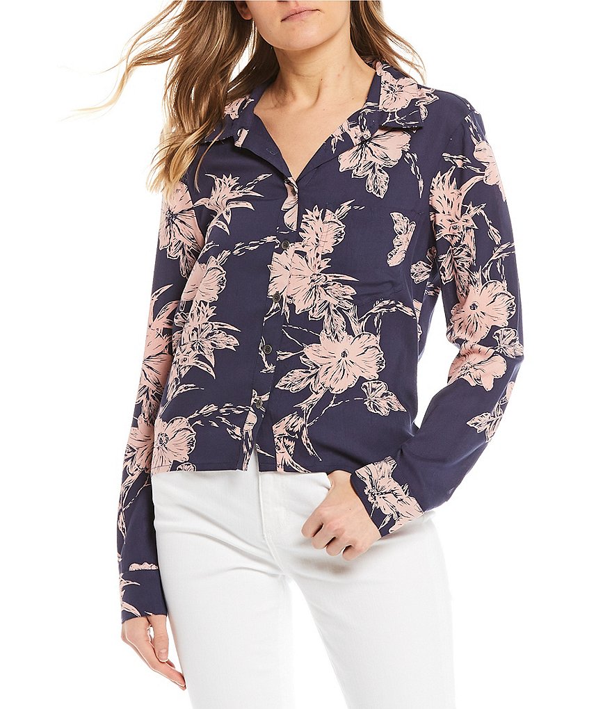 Roxy Not Now Printed Long-Sleeve Blouse