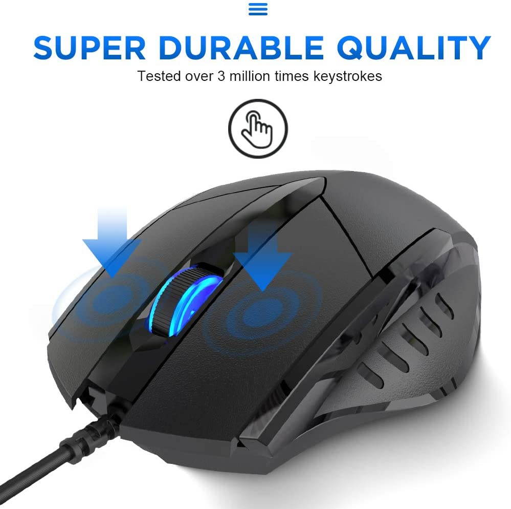 [Upgraded] Wired USB Mouse, Silent Click and Optical Tracking,1200DPI, 3-Buttons, Corded Mouse for PC Computer Laptop MacBook Office, Black