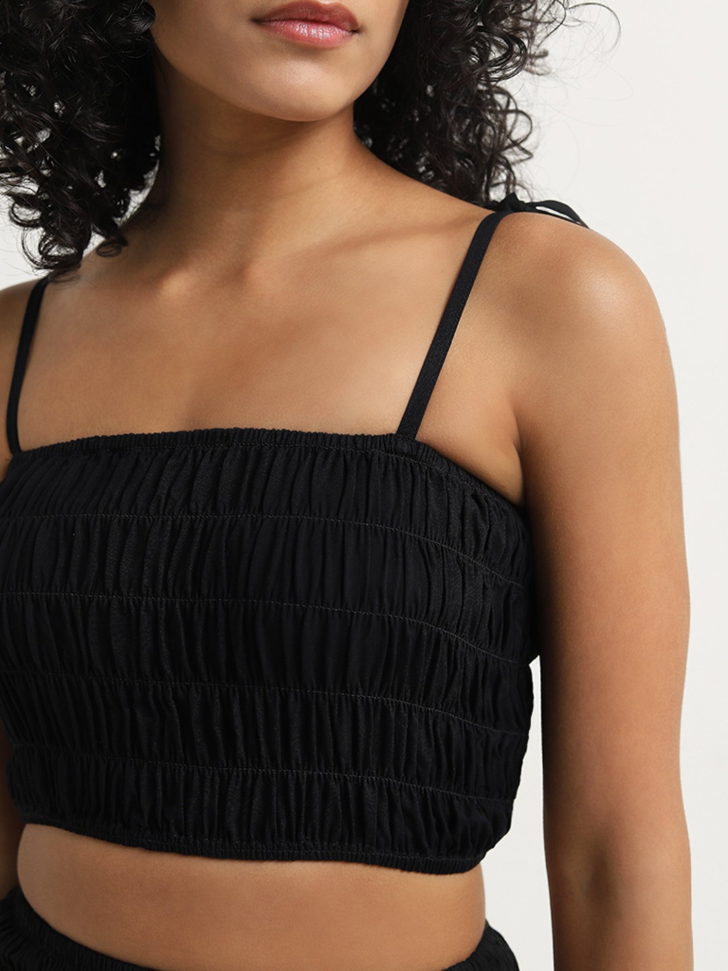 Wunderlove by Westside Black Smocked Cotton Crop Top