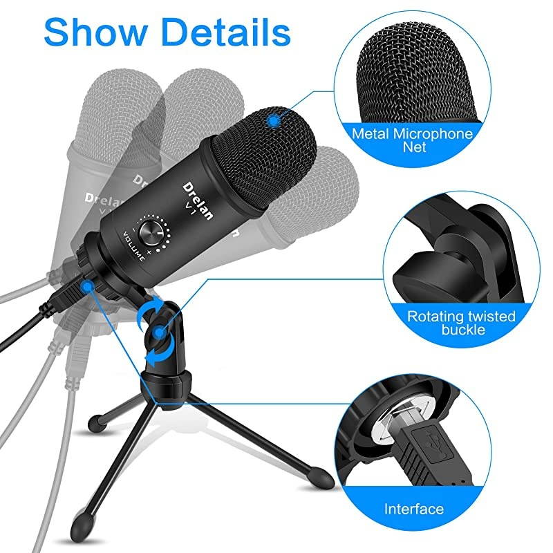 Microphone, Condenser Desktop Computer Mic 192KHZ/24BIT Plug & Play with Professional Sound Chipset, for PC Voice Recording,Podcasting,Skype,YouTube,Games,Google Voice Search