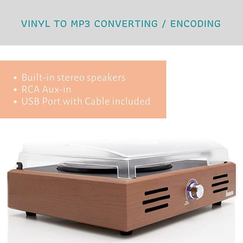 JTF535 Record Player Turntable USB for Vinyl Records 3 Speed Belt Driven Vintage Record Player VinyltoMP3 Stereo Built in Speakers Lp Phonograph RCA Output Natural Wood Effect Oak