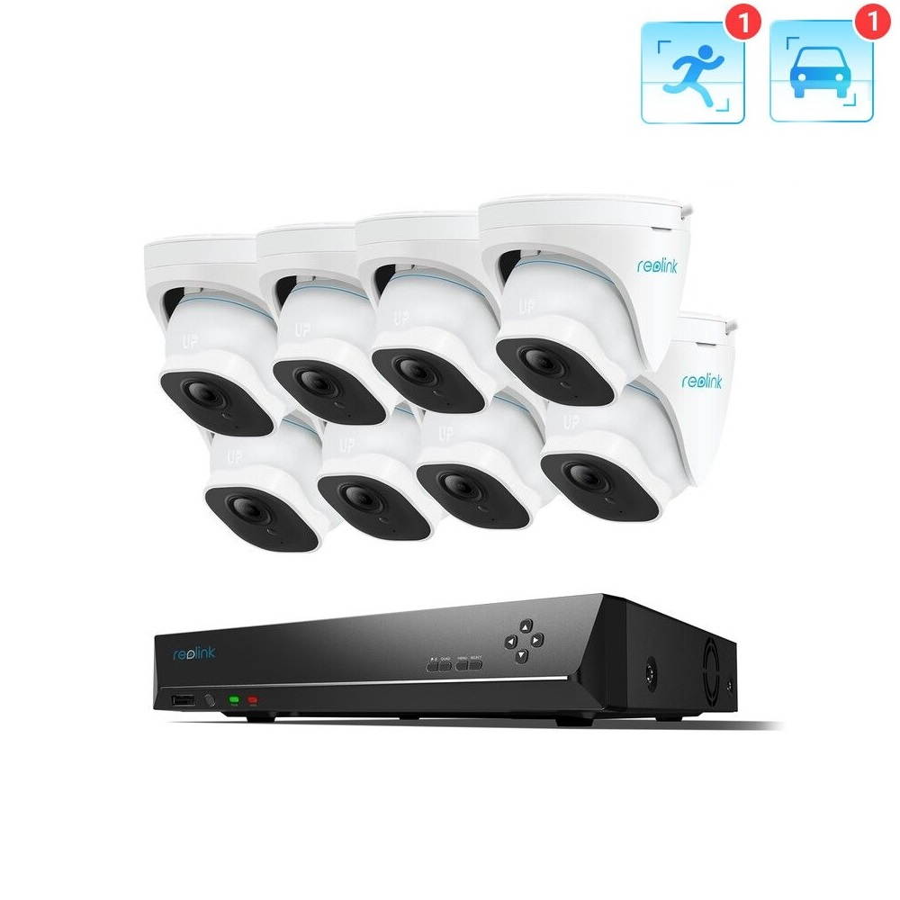 Reolink 16CH 4K Security Camera System, 8pcs 8MP Smart Person/Vehicle Detection Wired Outdoor PoE Dome IP Cameras,16CH 3TB HDD NVR for 24/7 Recording, RLK16-820D8-A