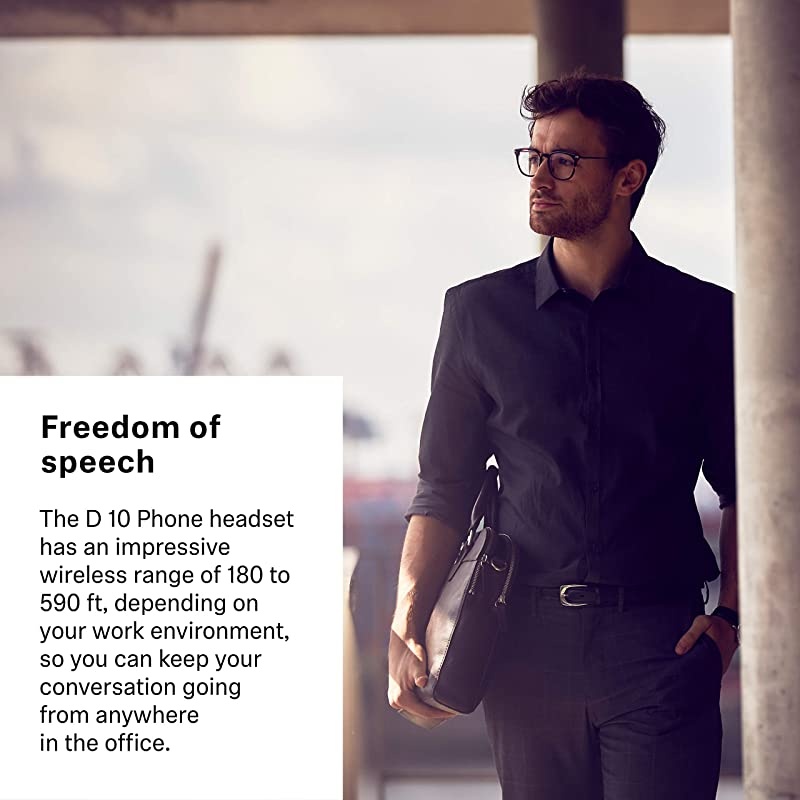 D 10 Phone (506410) Single-Sided Wireless DECT Headset for Direct Desk Phone Connection, with Noise Cancelling Microphone (Black)