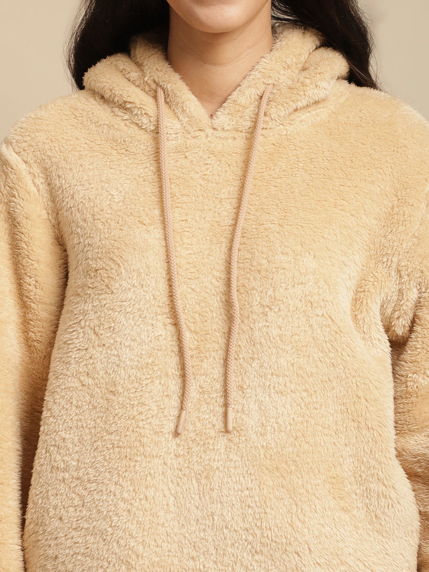 Secret Wish Beige Hoodie With Lounge Pants