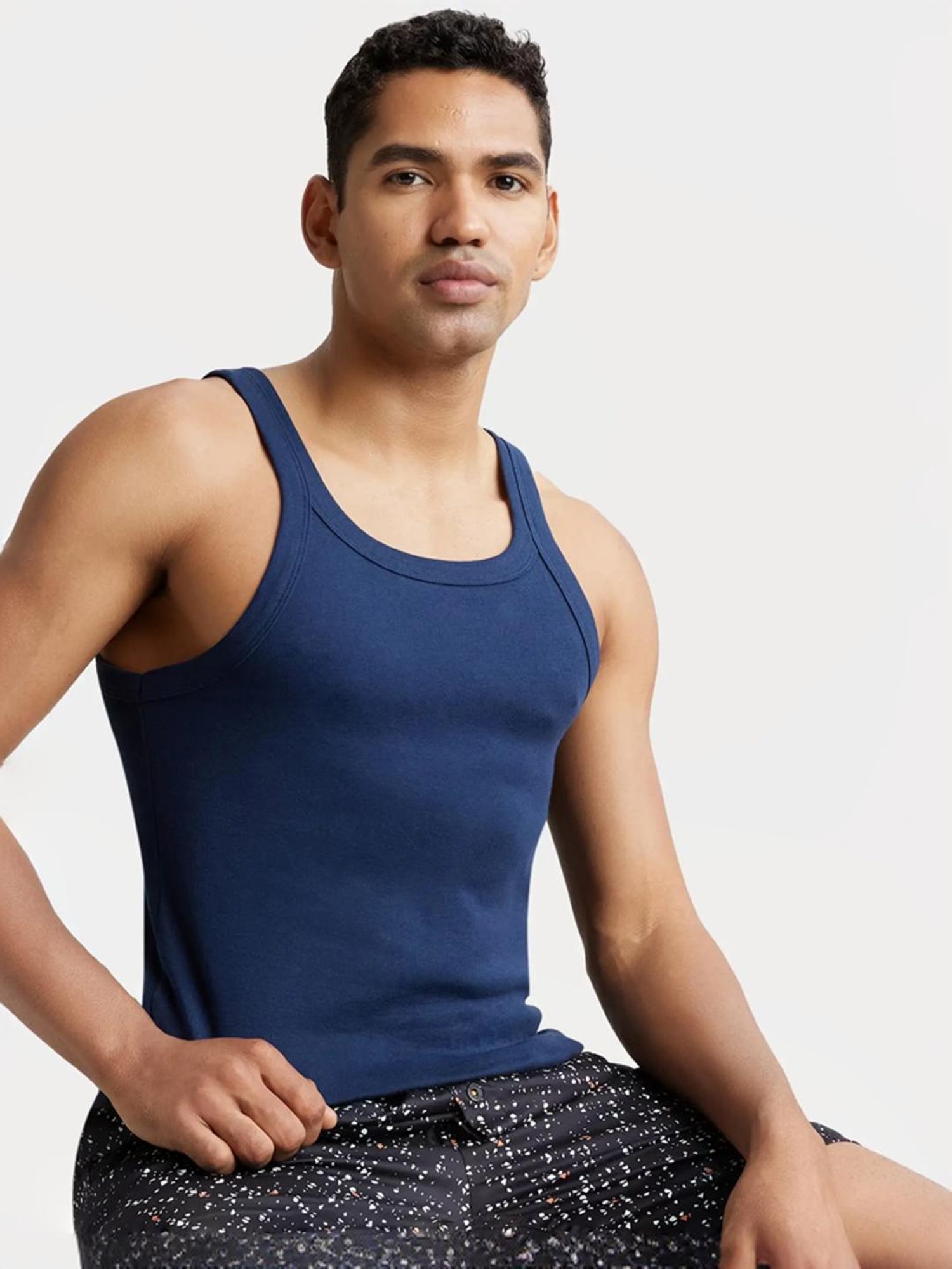 Cantabil Navy Blue Cotton Regular Fit Vest