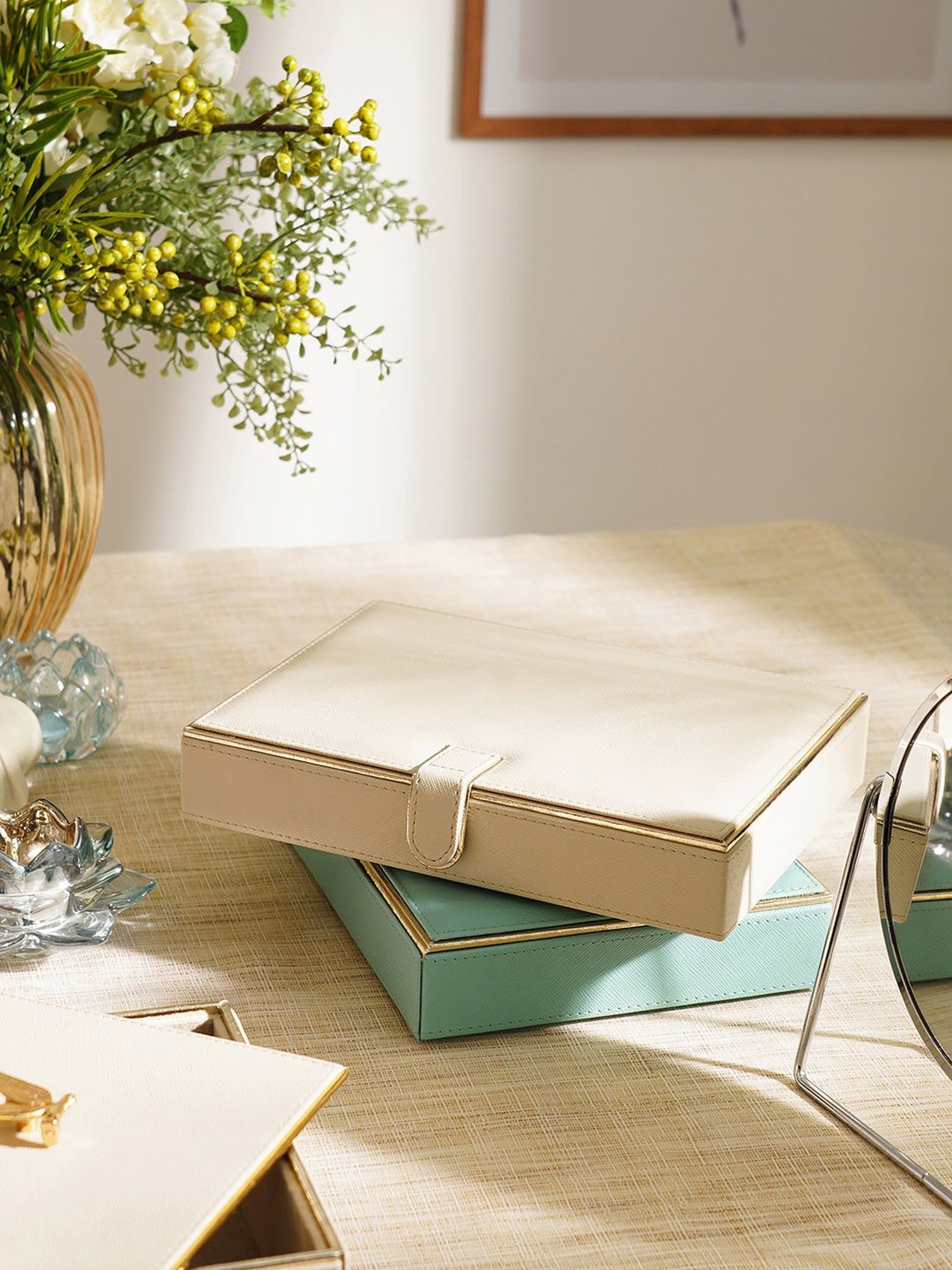 Pure Home and Living Cream Faux Leather Jewellery Organiser