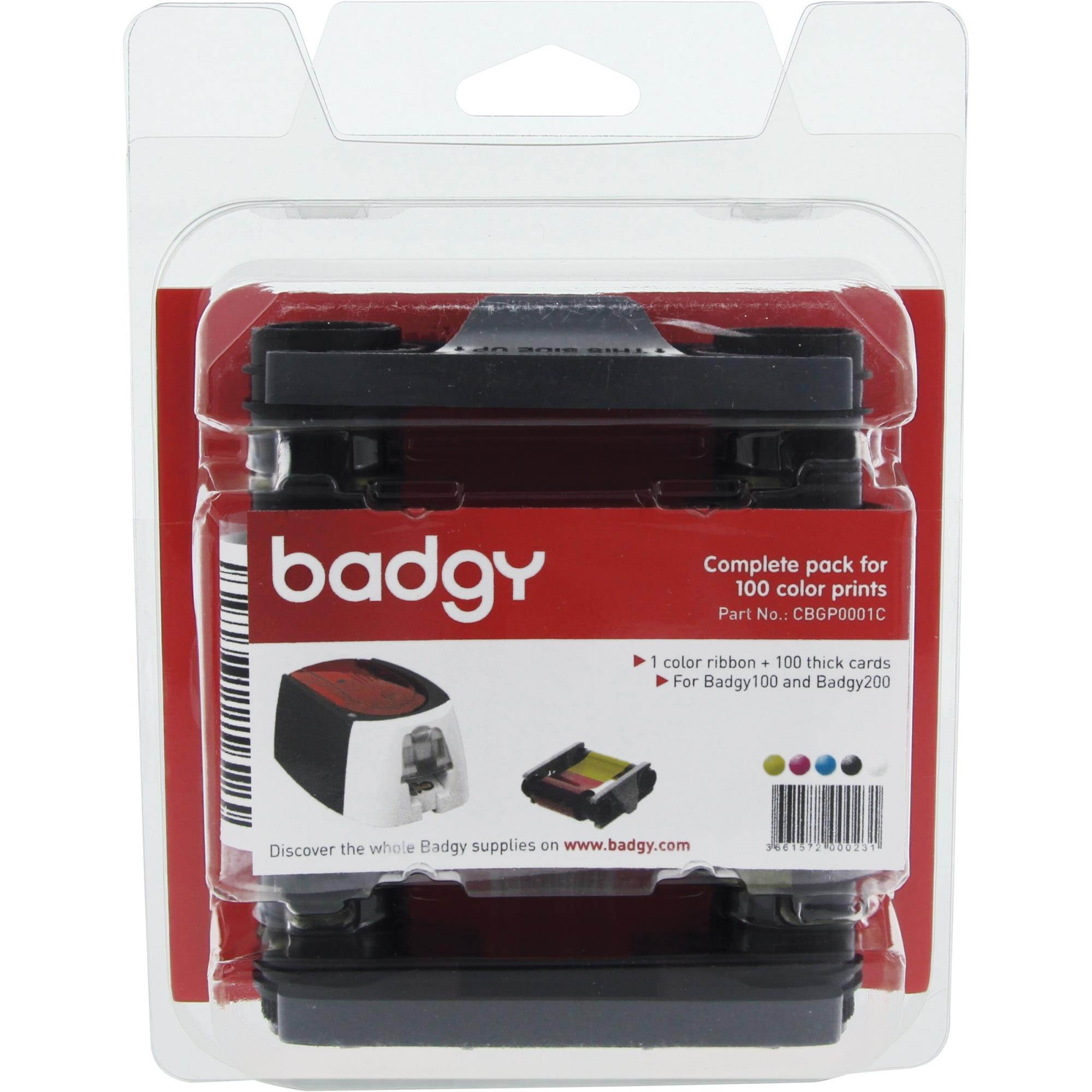 Evolis, Inc CBGP0001C Badgy 100/200 Consumable Pack Color ribbon, 100 30mil cards