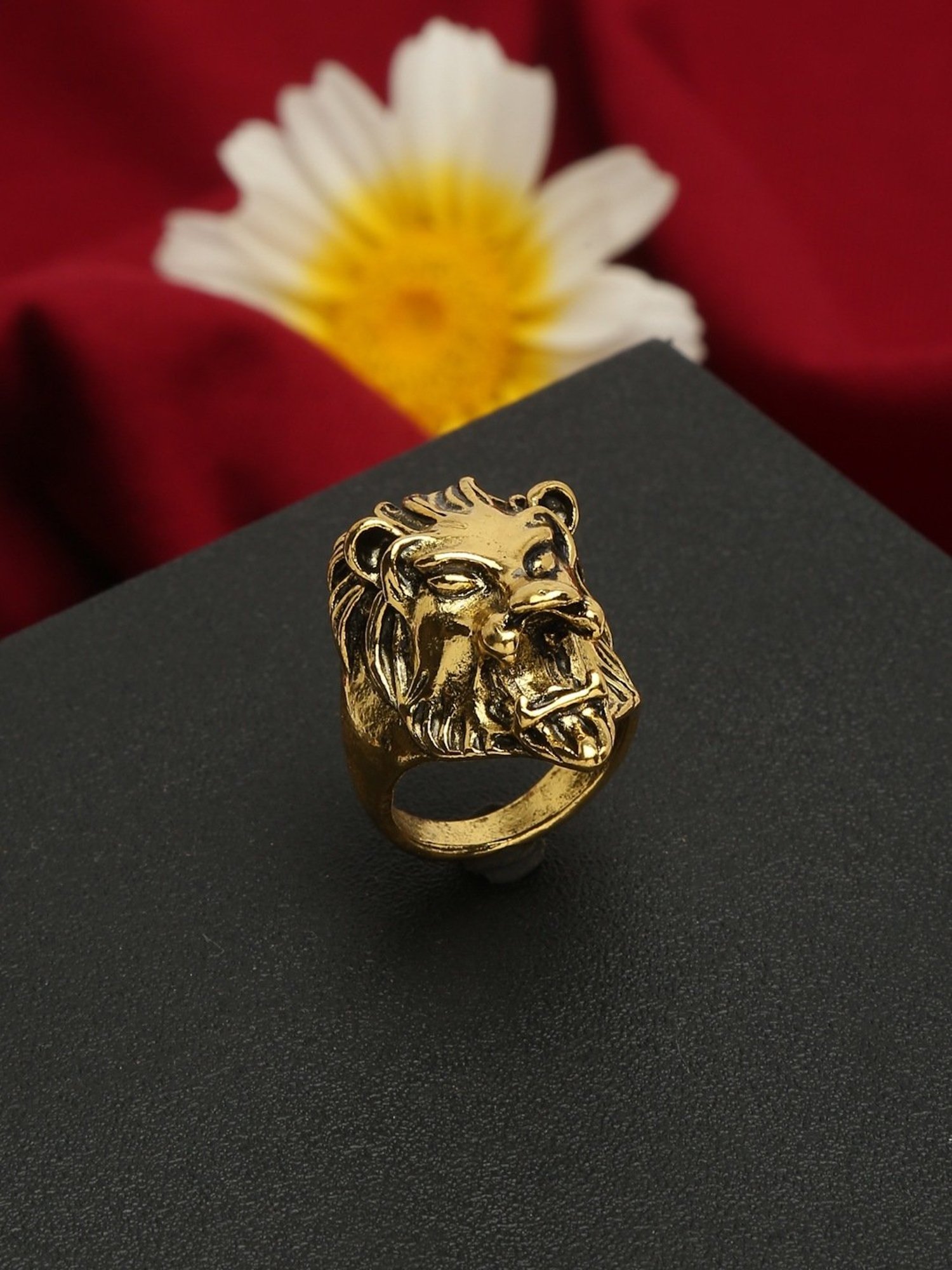 YouBella Lion Shaped Gold-Plated Cocktail Rings for Men