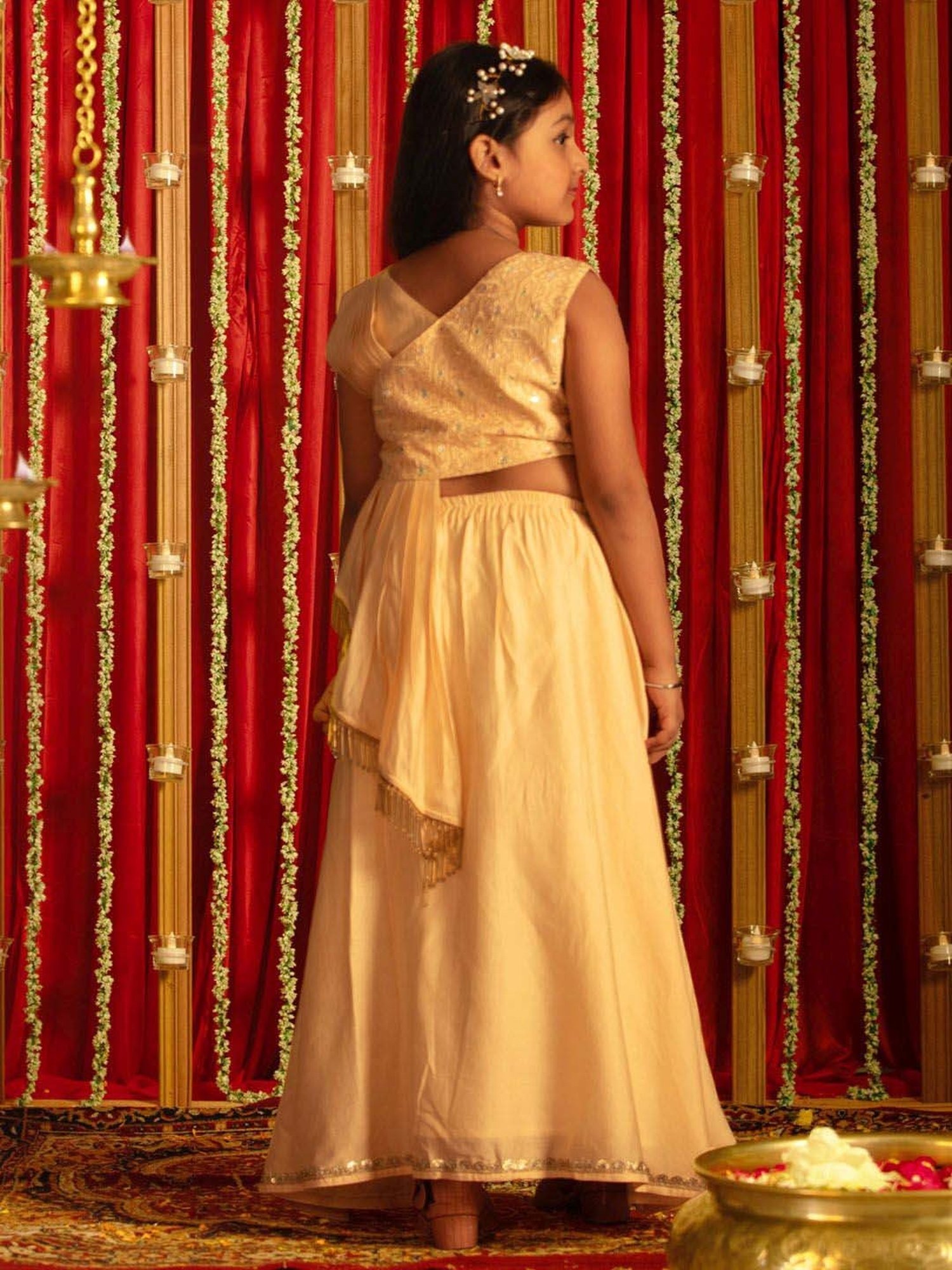 A Little Fable Kids Blue Printed Lehenga with Choli & Dupatta