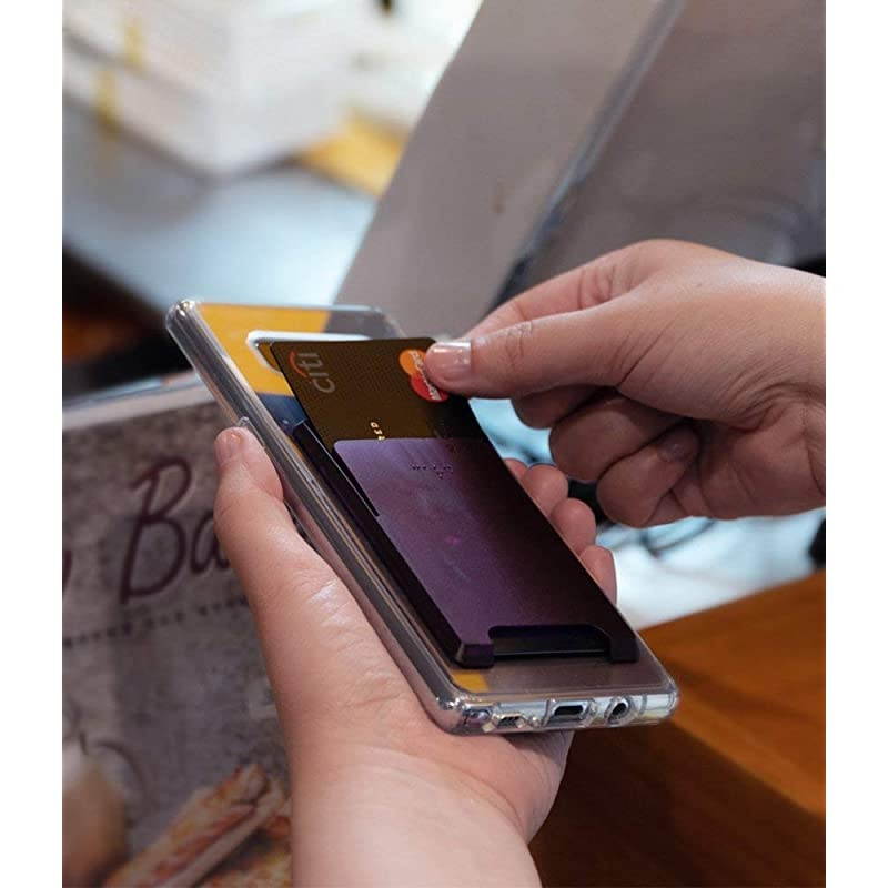 Slot Card Holder Designed for Smartphones, Adhesive Stick On Wallet Case Minimalist Slim Hard Premium Credit Card Cash Sleeve - Black