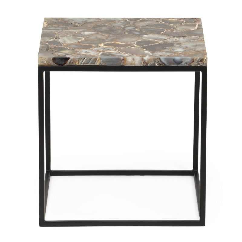 Hebble Boho Handcrafted Agate Marble Top Side Table Natural Agate/Black - Christopher Knight Home