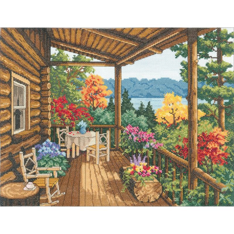 Janlynn Counted Cross Stitch Kit 16"X12"-Log Cabin Covered Porch (14 Count)