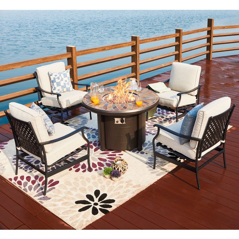 5pc Patio Steel Patio Seating Sets Cream - Lokatse