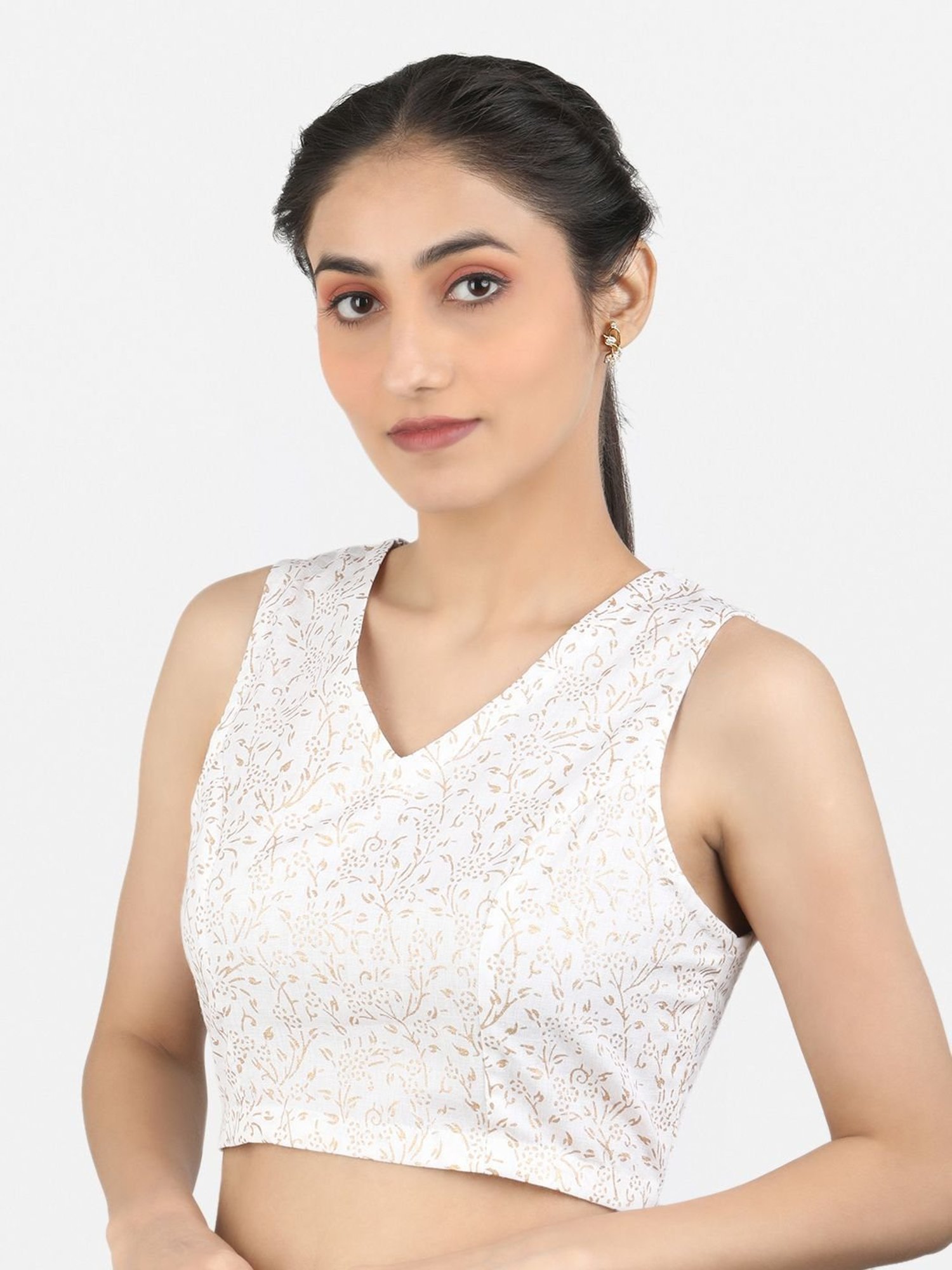 Llajja White Cotton Printed Readymade Blouse