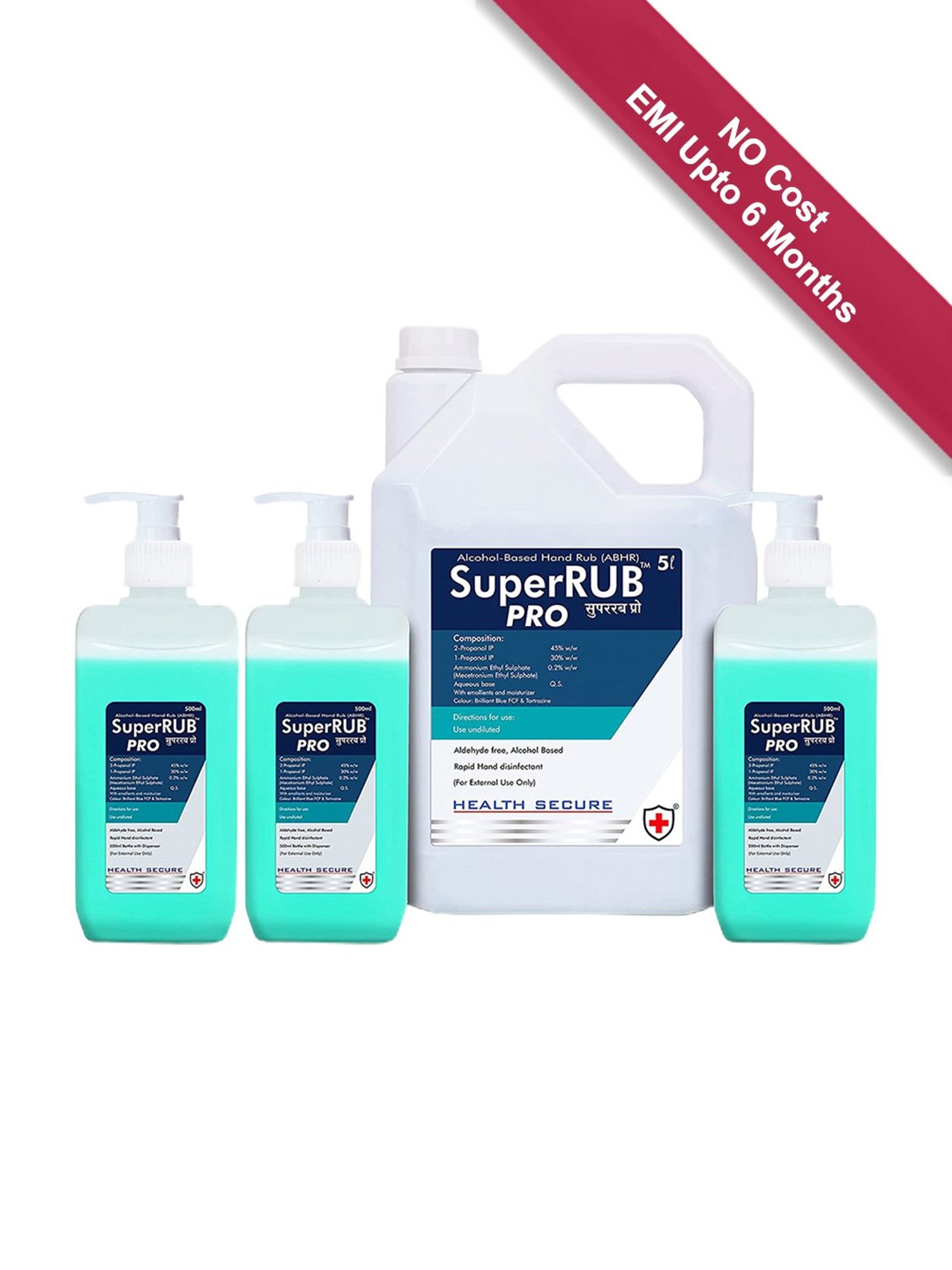 SuperRUB Pro Alcohol Based 5L & 500ml Hand Sanitizer Combo (White)