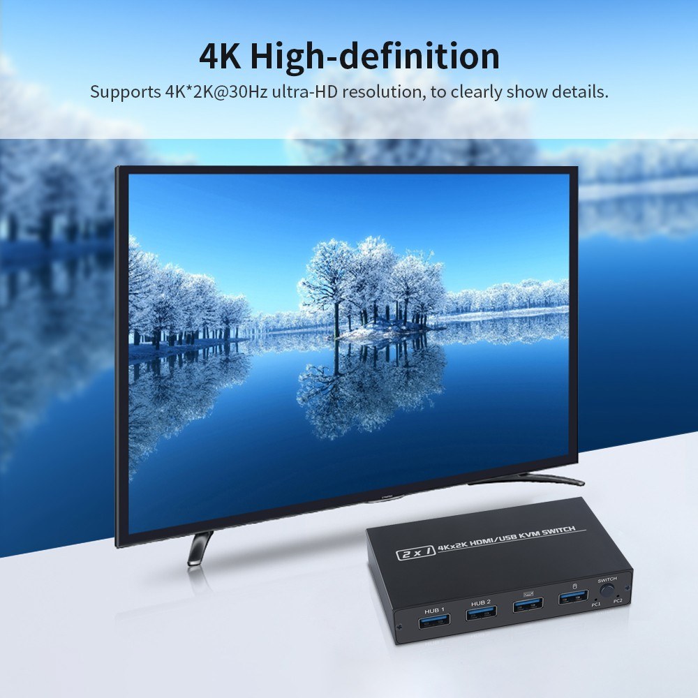 AM-KVM 201CL 2-in-1 HDMI/USB KVM Switch Support HD 2K*4K 2 Hosts Share 1 Monitor/Keyboard& Mouse Set
