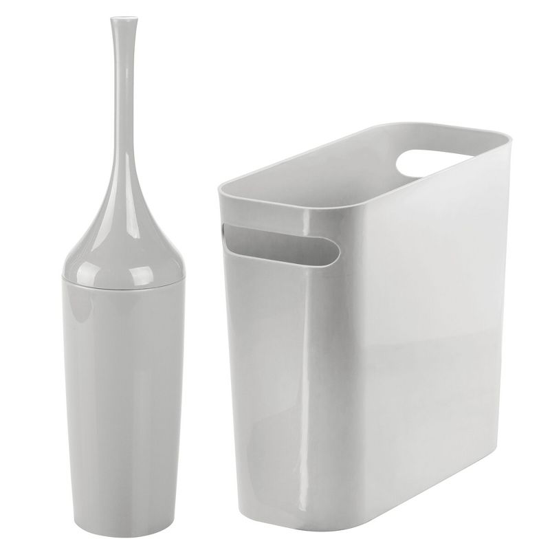 mDesign 2 Piece Plastic Bathroom Trash Can, Toilet Bowl Brush Set - Light Gray