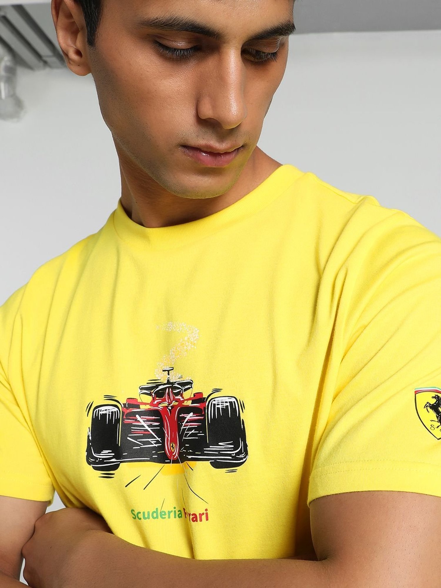 Puma Scuderia Ferrari Motorsport Speed Yellow Cotton Regular Fit Printed Sports T-Shirt