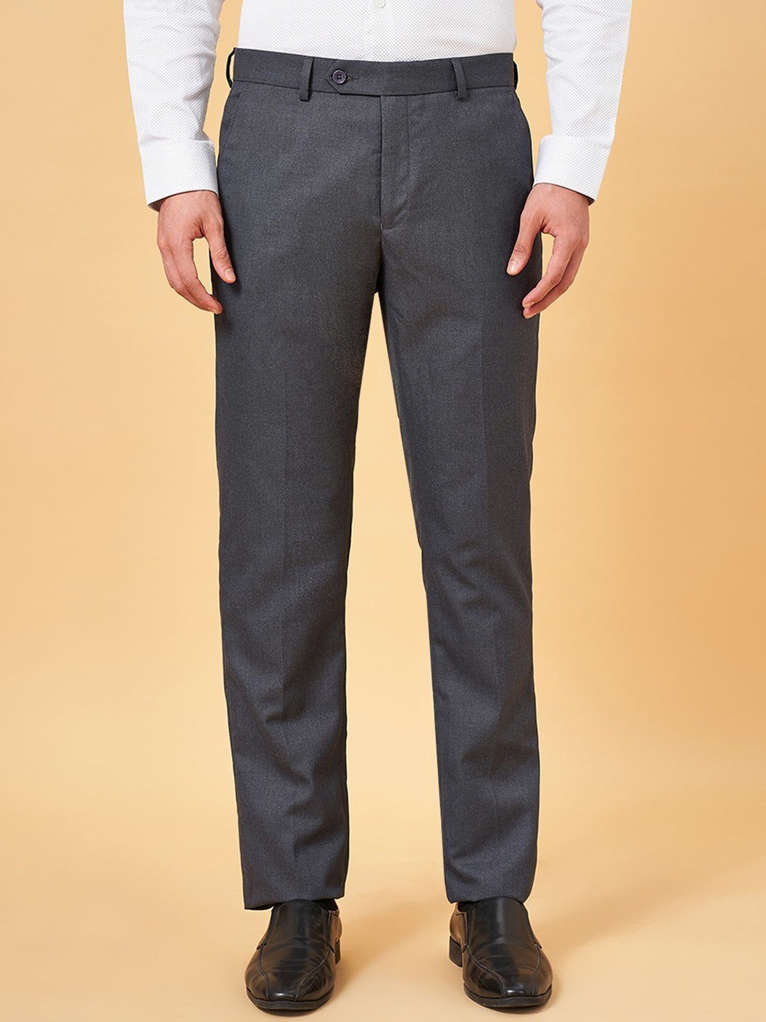 Peregrine By Pantaloons Light Grey Slim Fit Trousers