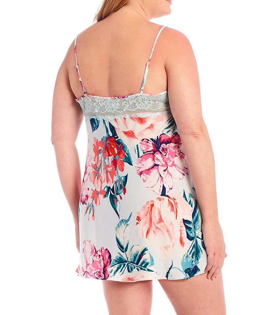 In Bloom by Jonquil Plus Floral Print Shimmer Satin Chemise