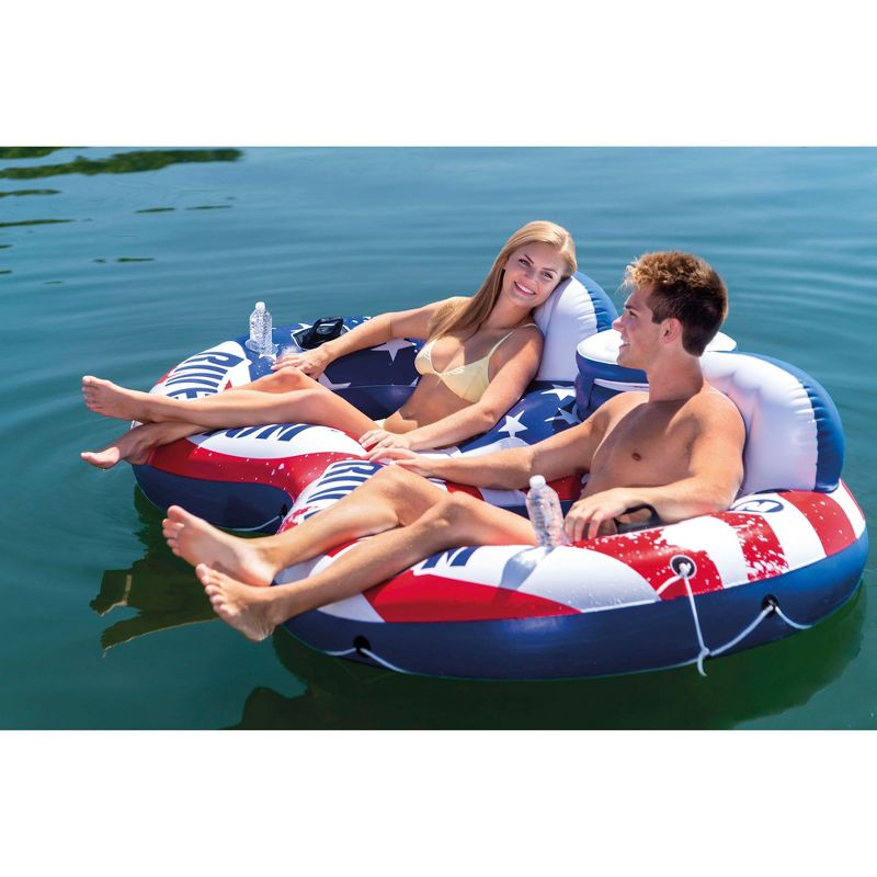 Intex American Flag 2 Person Pool Float w/ Tropical Breeze 6 Person Lake Raft