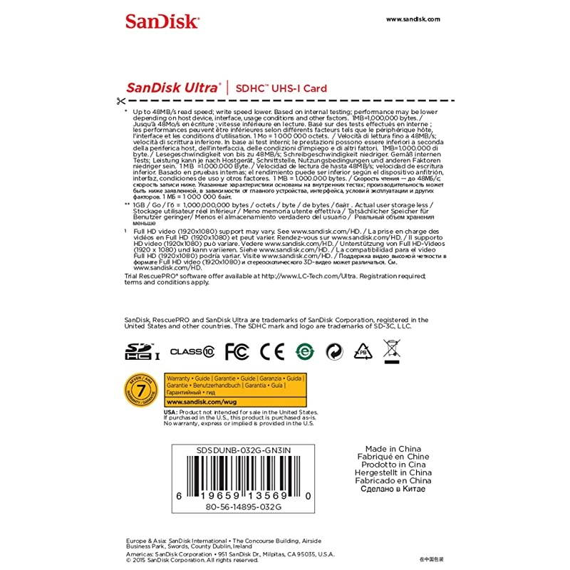 32GB SD Class 10 SDHC Flash 48MBs Memory Card FBA118882